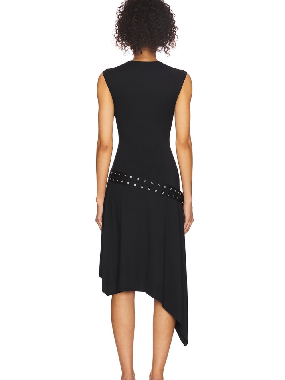 With Jean Gabriella Dress Sleeveless Asymmetric Black Dress with Grommet Belt - Picture 4 of 4